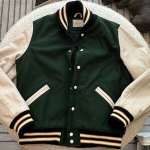 Classic Varsity Jacket in Forest Green and Cream